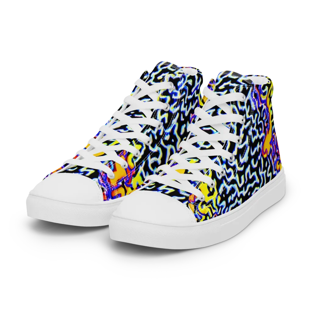 Acid Script on Women's High Top Canvas Shoes — Left Front