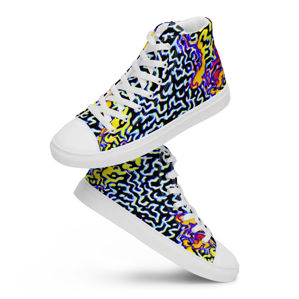 Acid Script on Women's High Top Canvas Shoes — Front