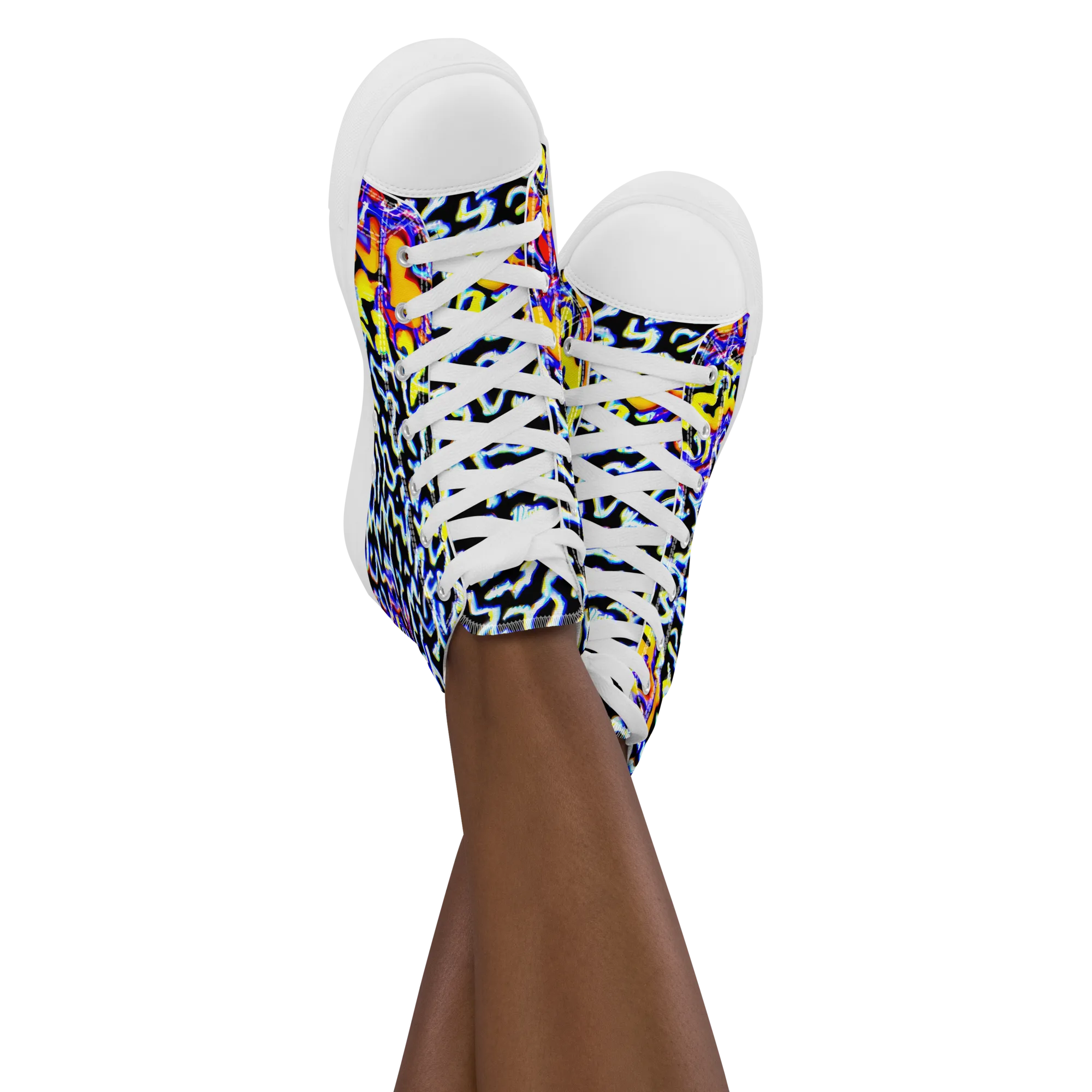Acid Script on Women's High Top Canvas Shoes — Front