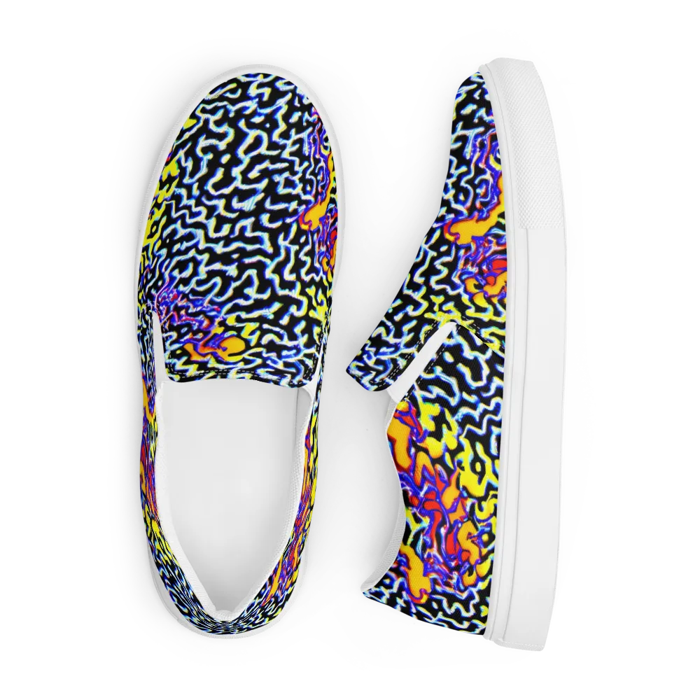 Acid Script on Men's Slip-On Canvas Shoes — Front