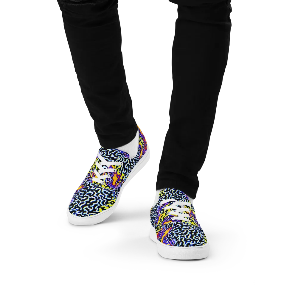 Acid Script on Men's Lace-Up Canvas Shoes — Front
