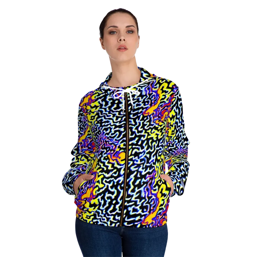 Acid Script on Women's Full-Zip Hoodie — Front On Person