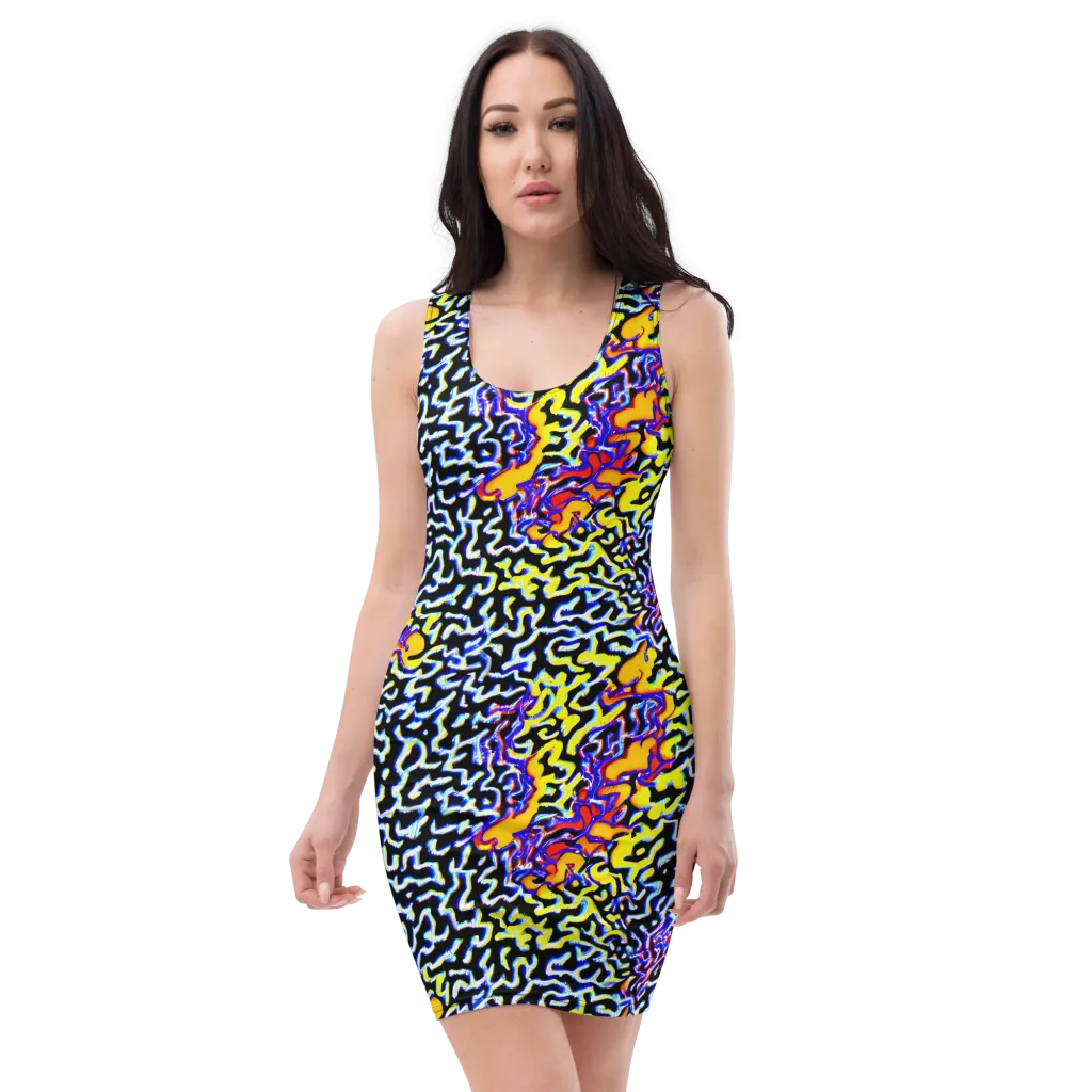 Acid Script on Bodycon Dress — Front