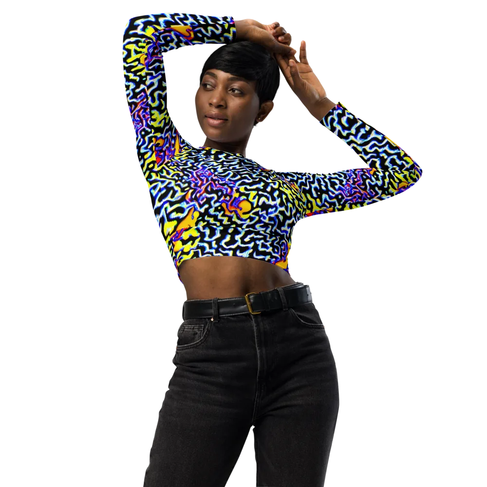 Acid Script on Long Sleeve Crop Top — Front