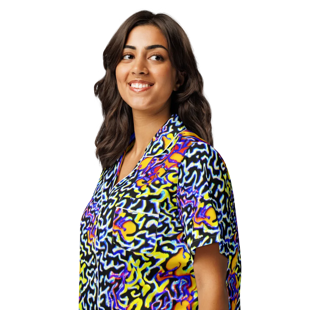 Acid Script on Women's Short Sleeve Pajama Top — Left Front