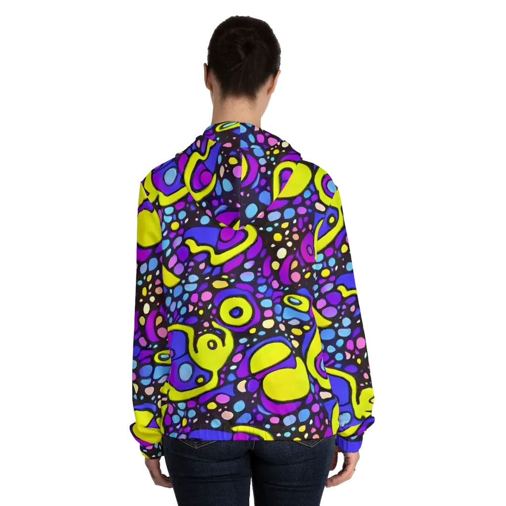 Chromatic Orbits on Women's Full-Zip Hoodie — Back On Person