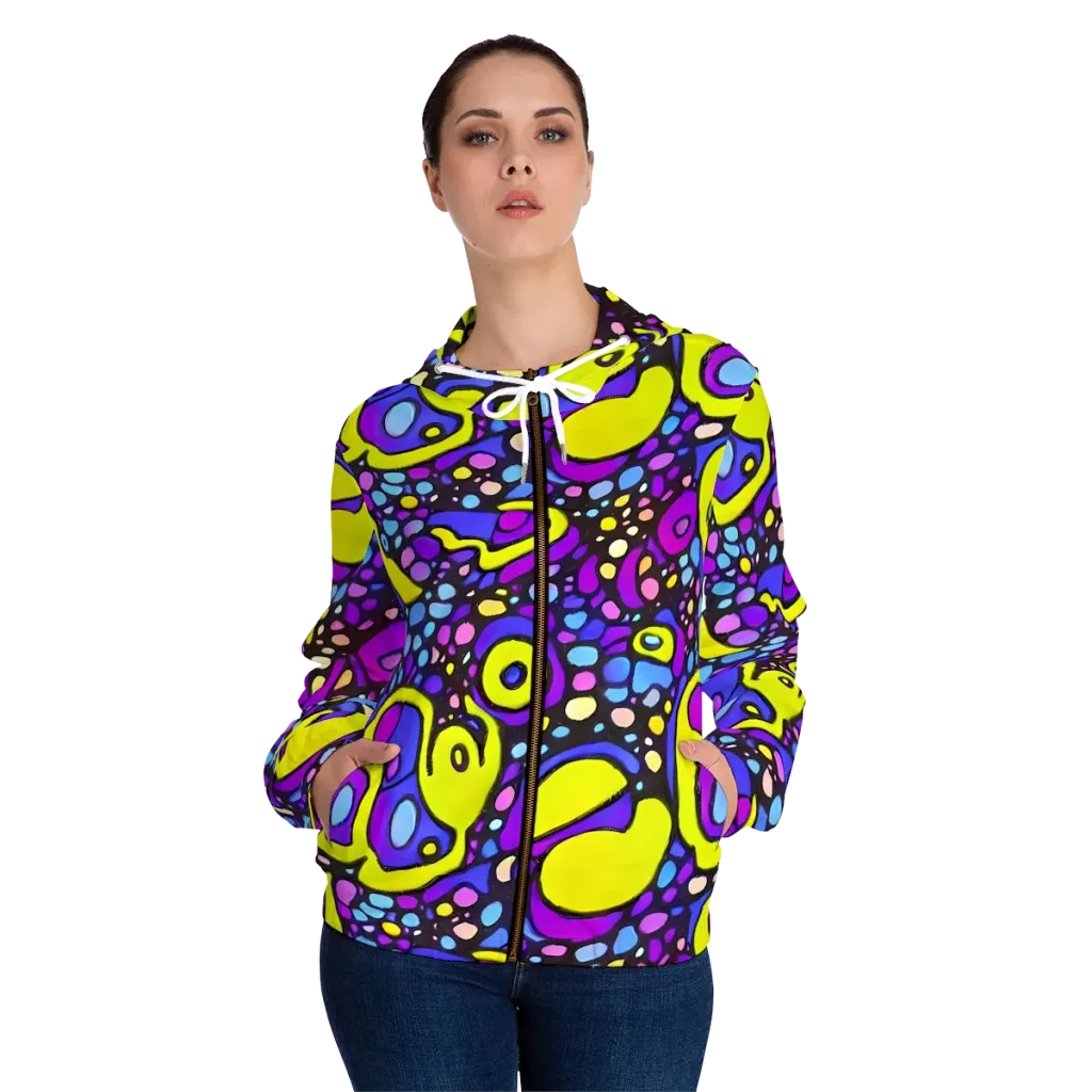Chromatic Orbits on Women's Full-Zip Hoodie — Front On Person