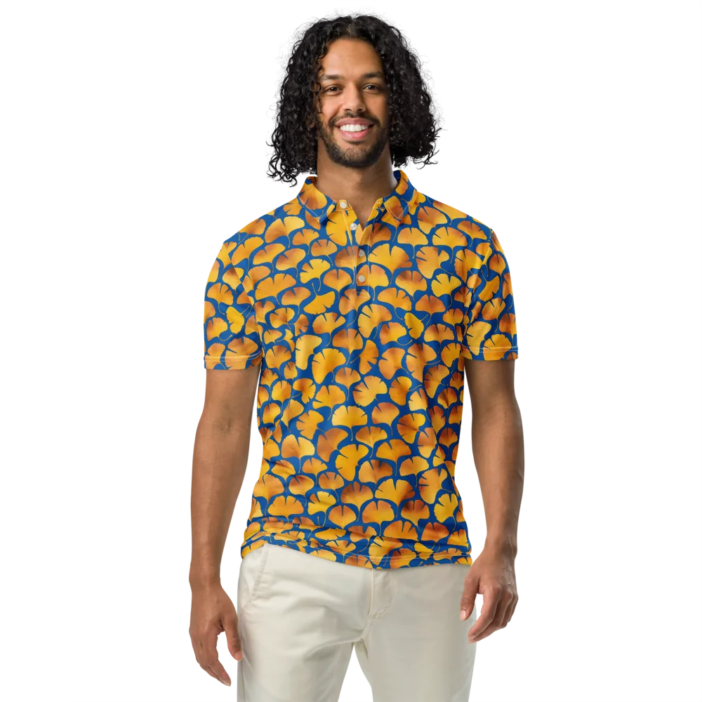 Blue Ginkgo on Men's Slim Fit Polo Shirt — Front