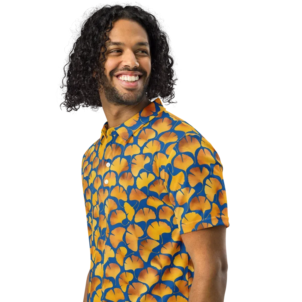 Blue Ginkgo on Men's Slim Fit Polo Shirt — Left Front