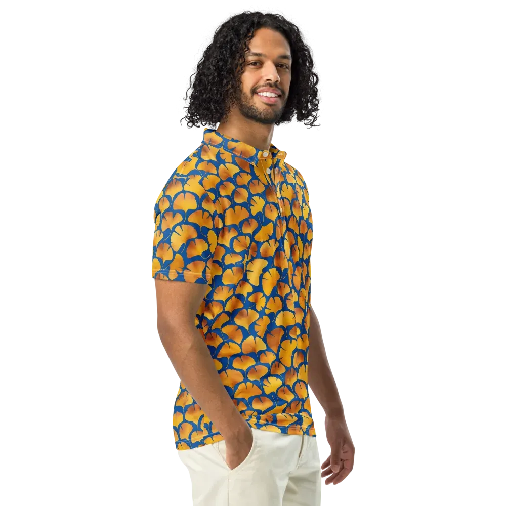 Blue Ginkgo on Men's Slim Fit Polo Shirt — Right Front