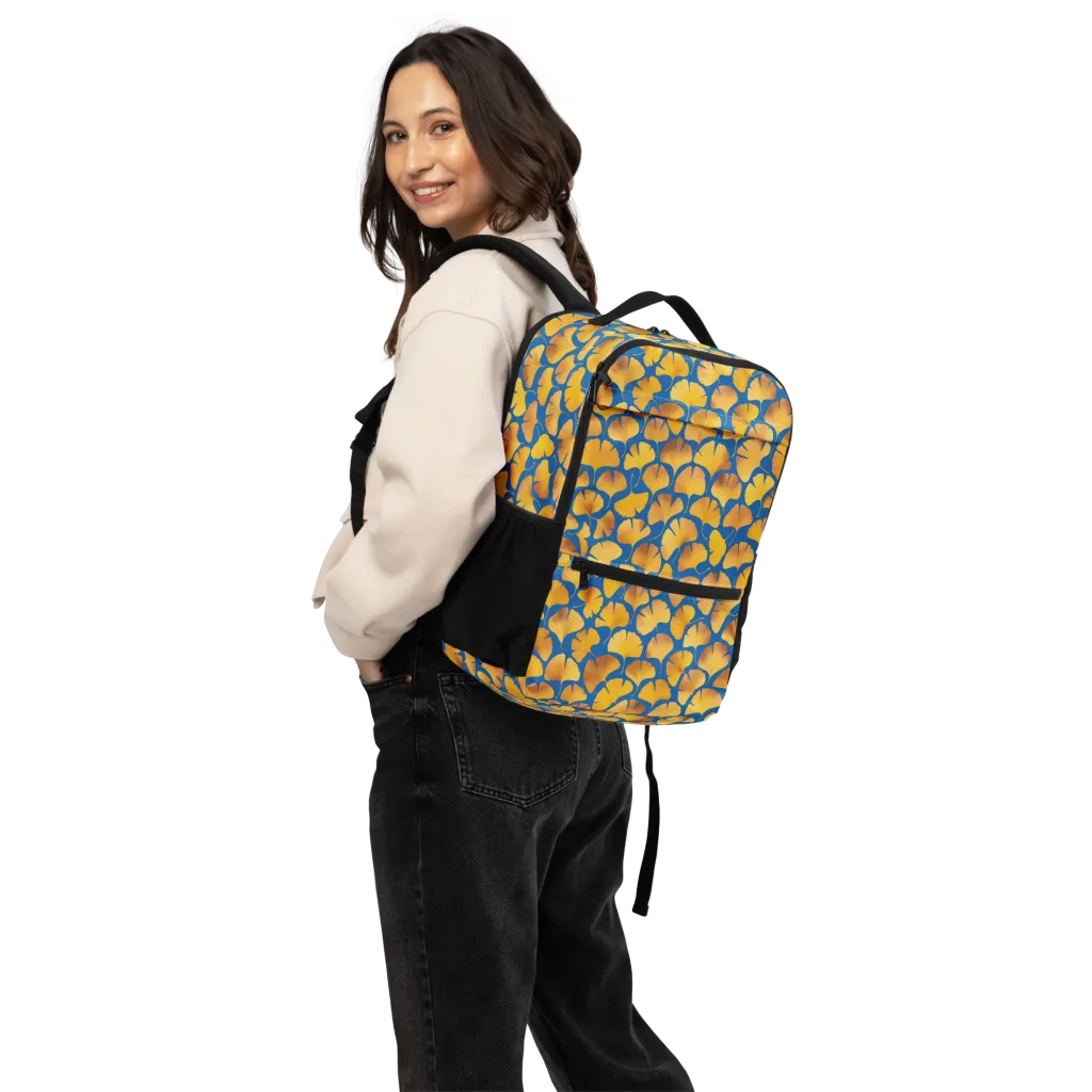 Blue Ginkgo on Utility Backpack — Back