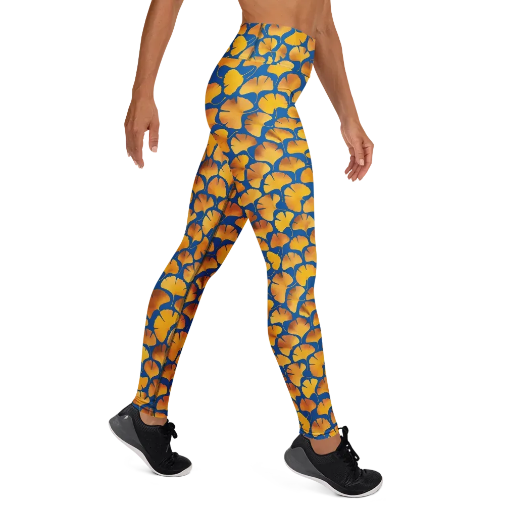 Blue Ginkgo on Yoga Leggings — Right
