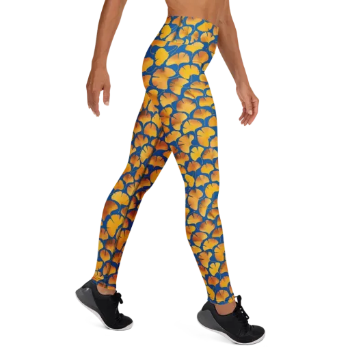 Blue Ginkgo on a Yoga Leggings