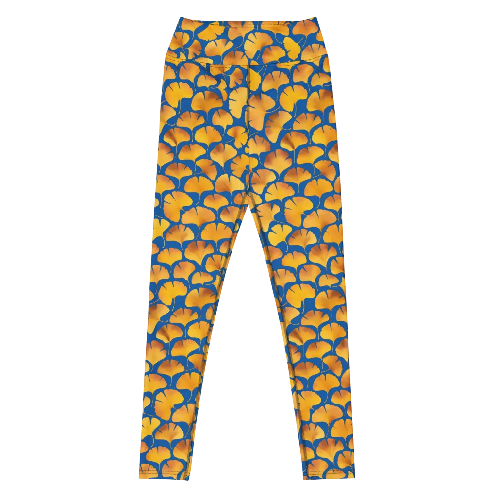 Blue Ginkgo on Yoga Leggings — Front