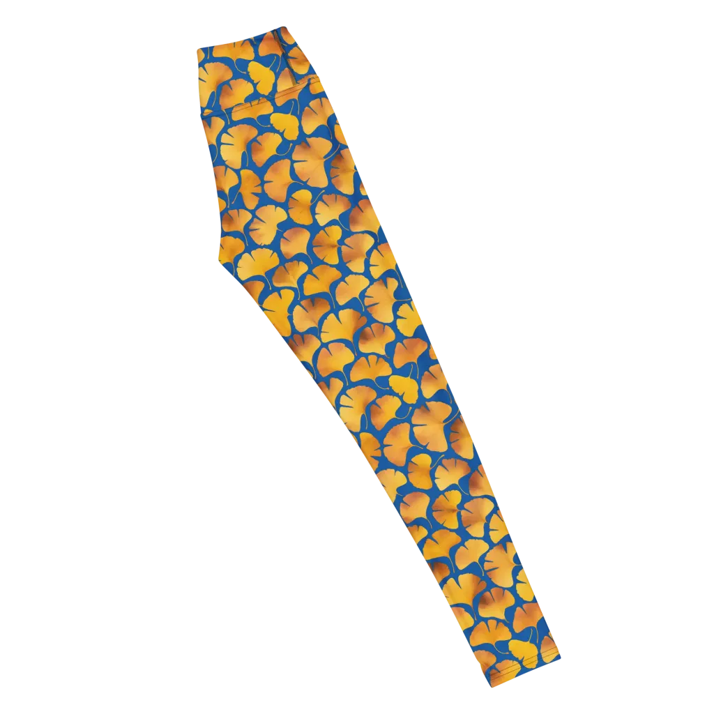 Blue Ginkgo on Yoga Leggings — Right