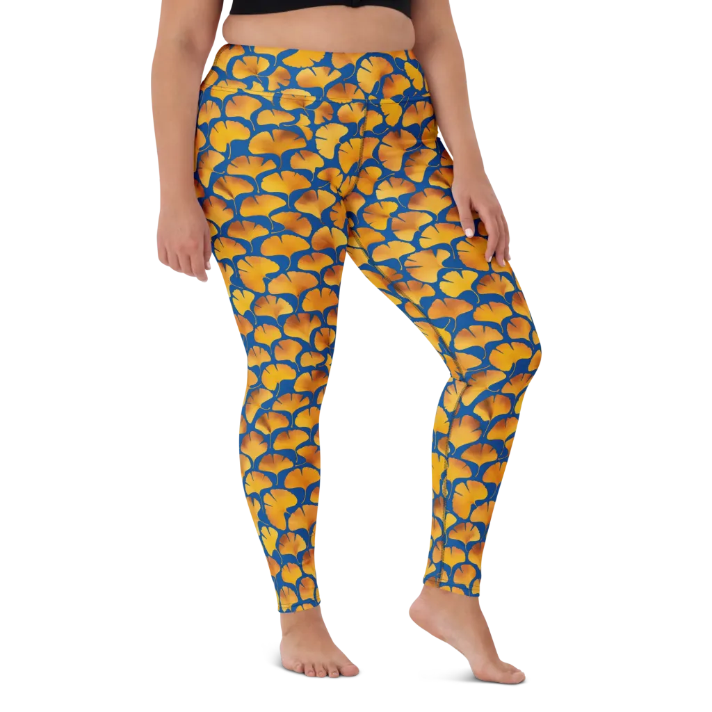 Blue Ginkgo on Yoga Leggings — Front