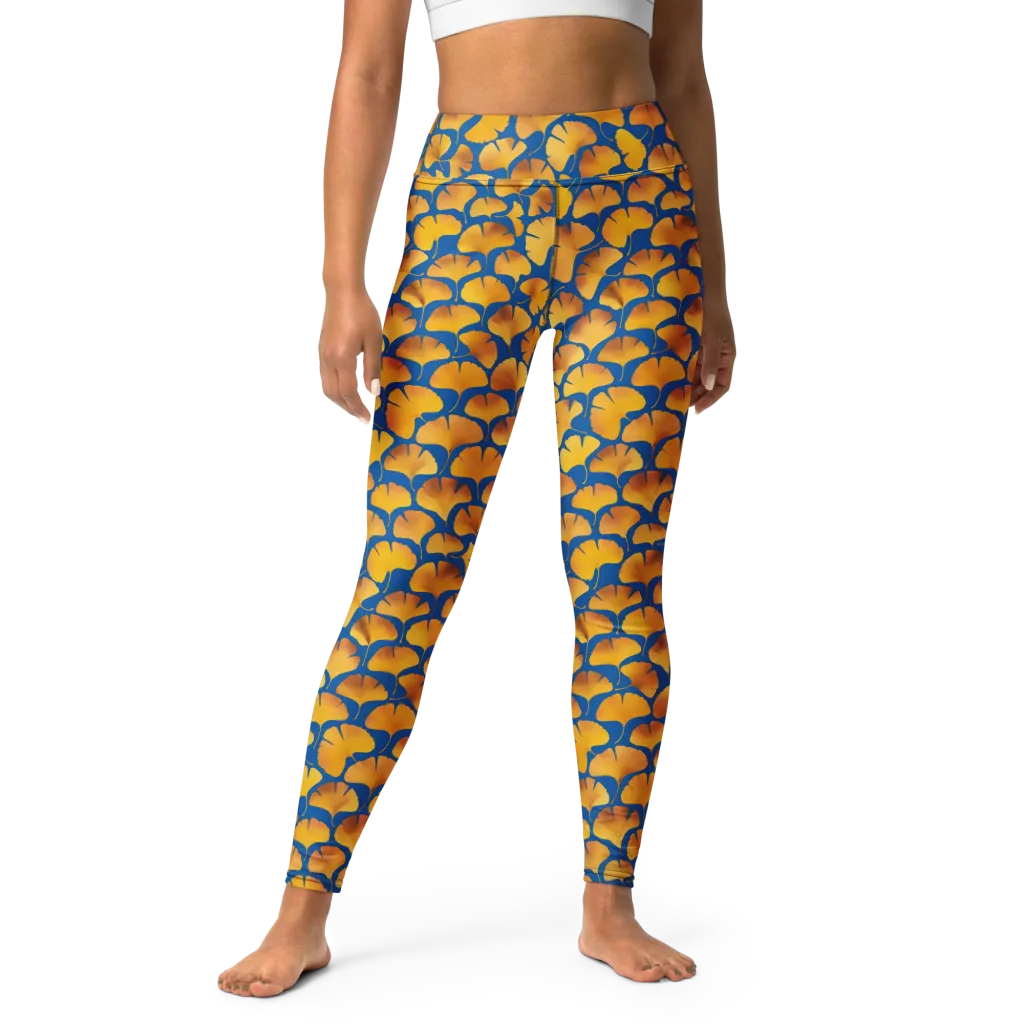Blue Ginkgo on Yoga Leggings — Front