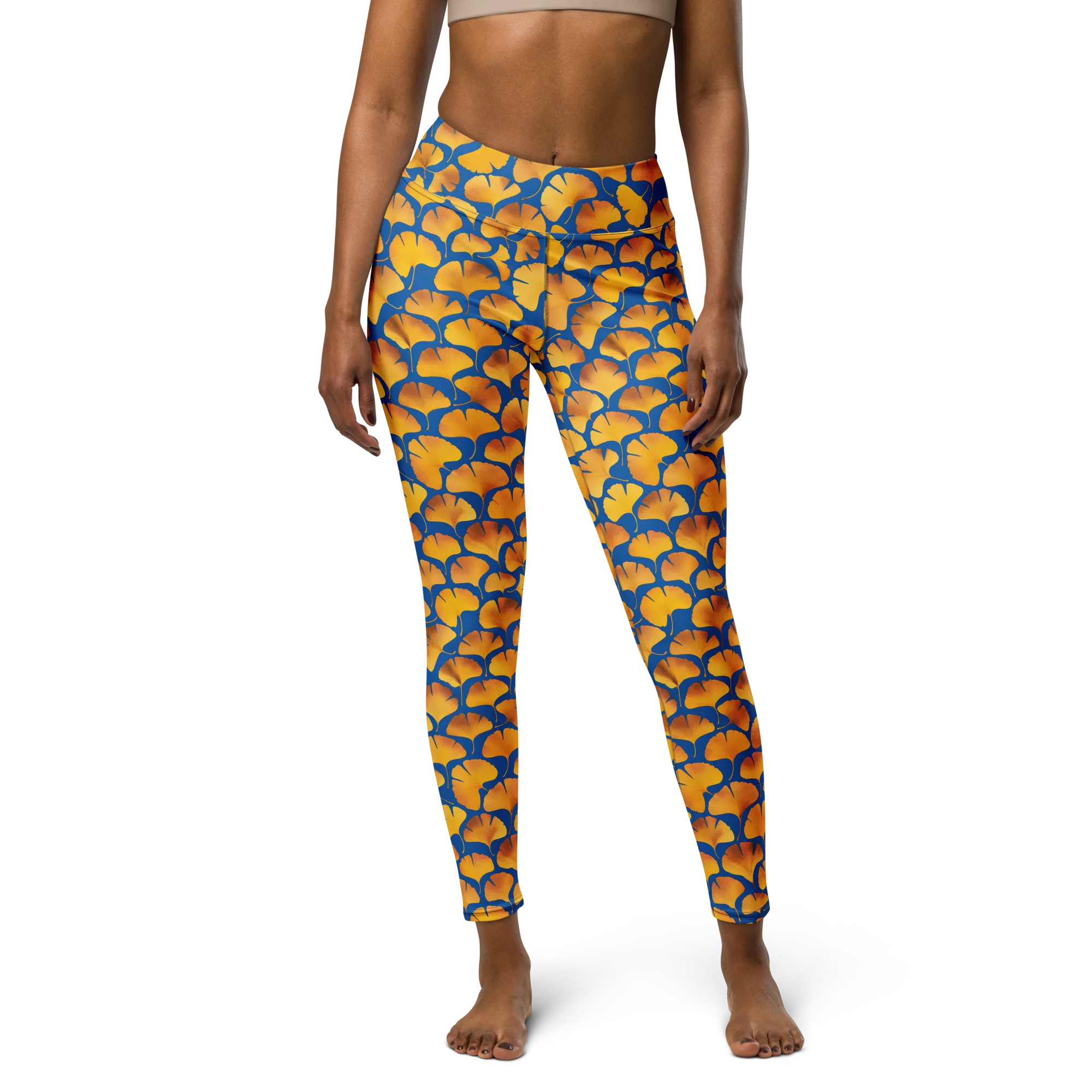 Blue Ginkgo on Yoga Leggings — Front
