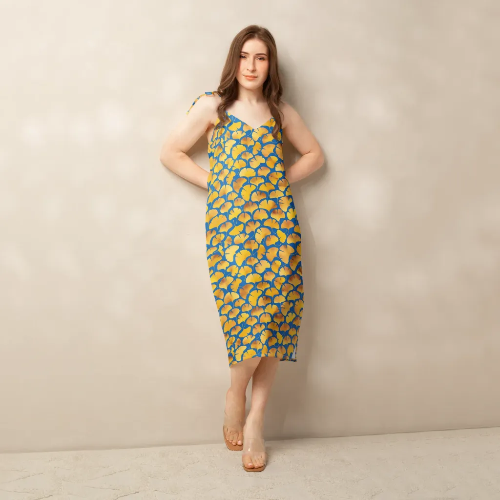 Blue Ginkgo on Slip Dress — Front
