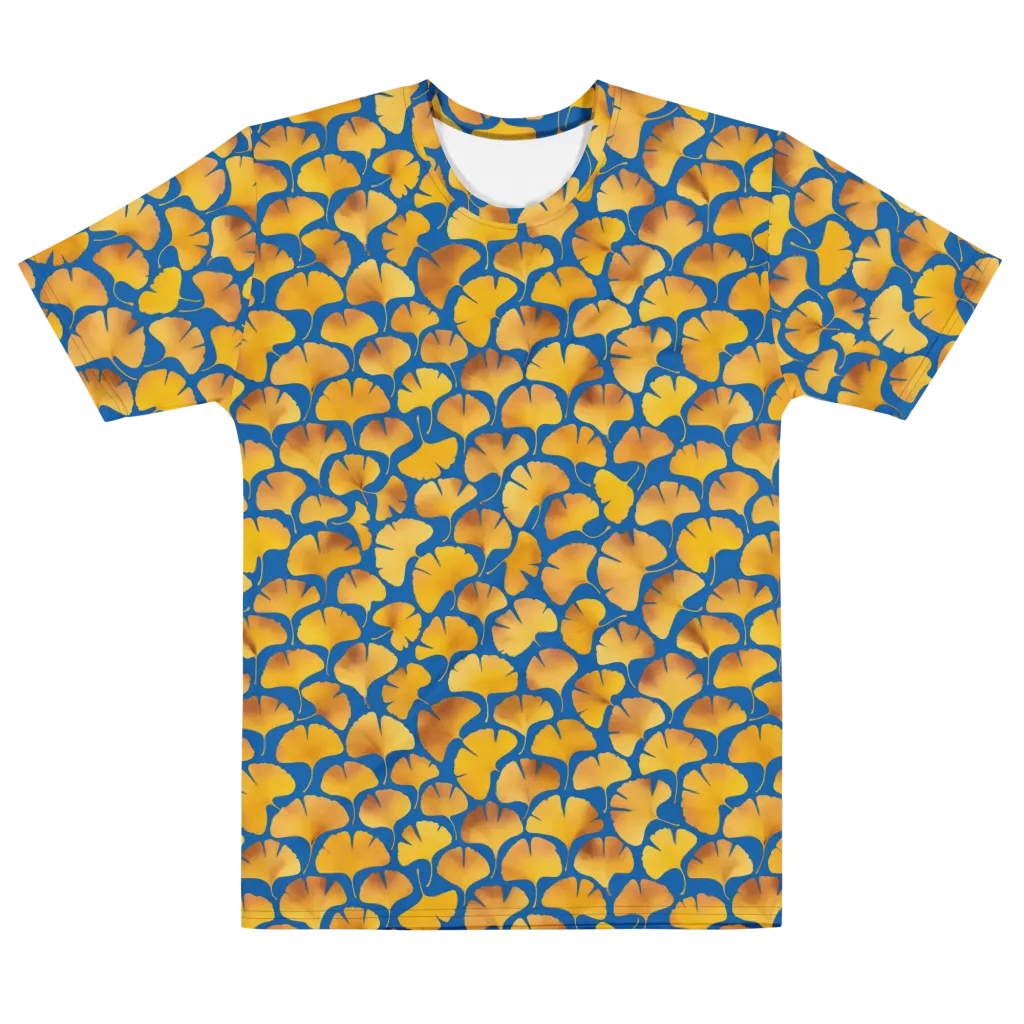 Blue Ginkgo on Men's Cotton Crew Neck T-Shirt — Front