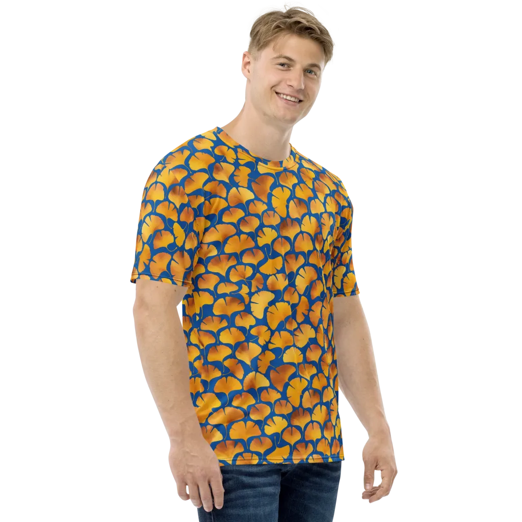 Blue Ginkgo on Men's Crew Neck T-Shirt — Right