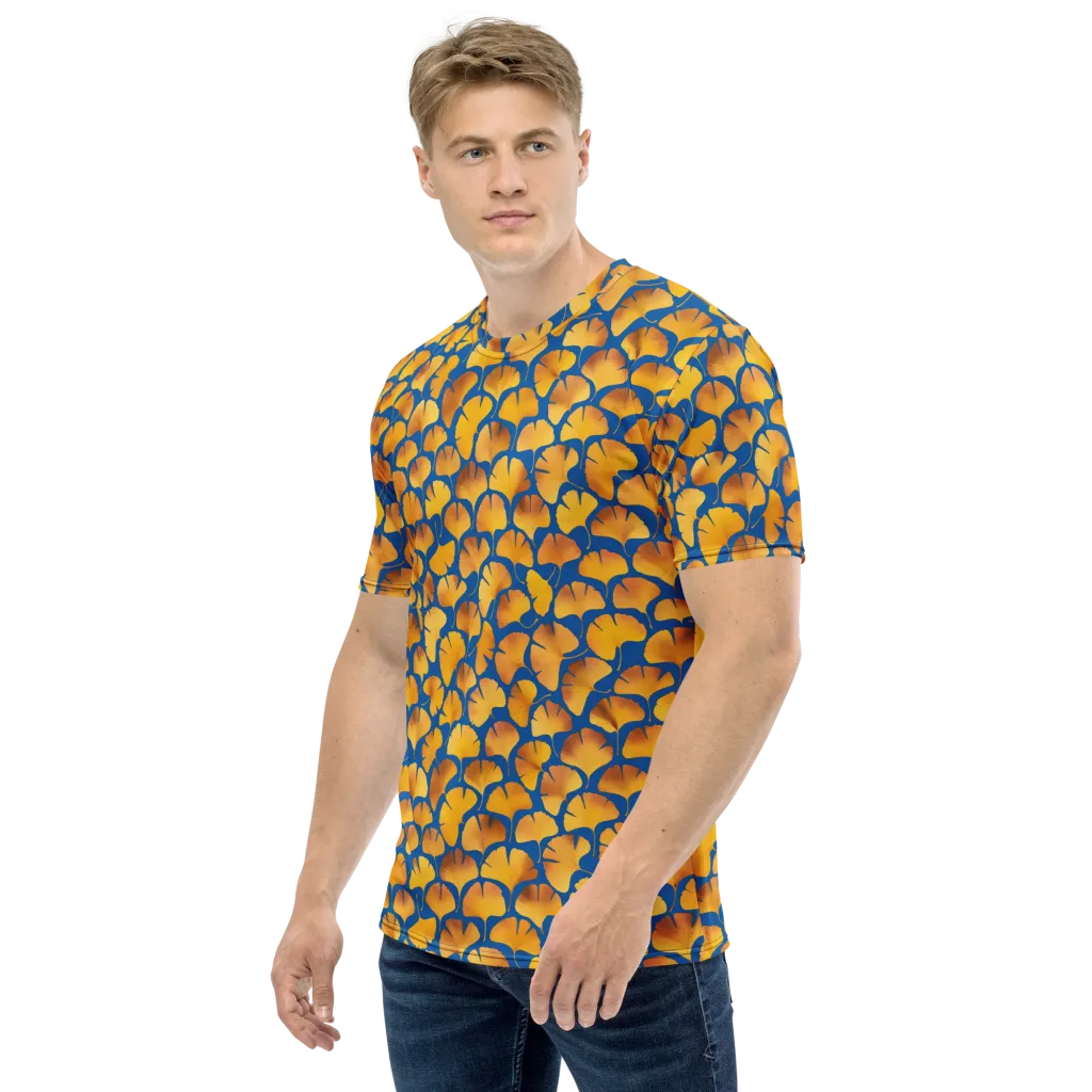 Blue Ginkgo on Men's Crew Neck T-Shirt — Left