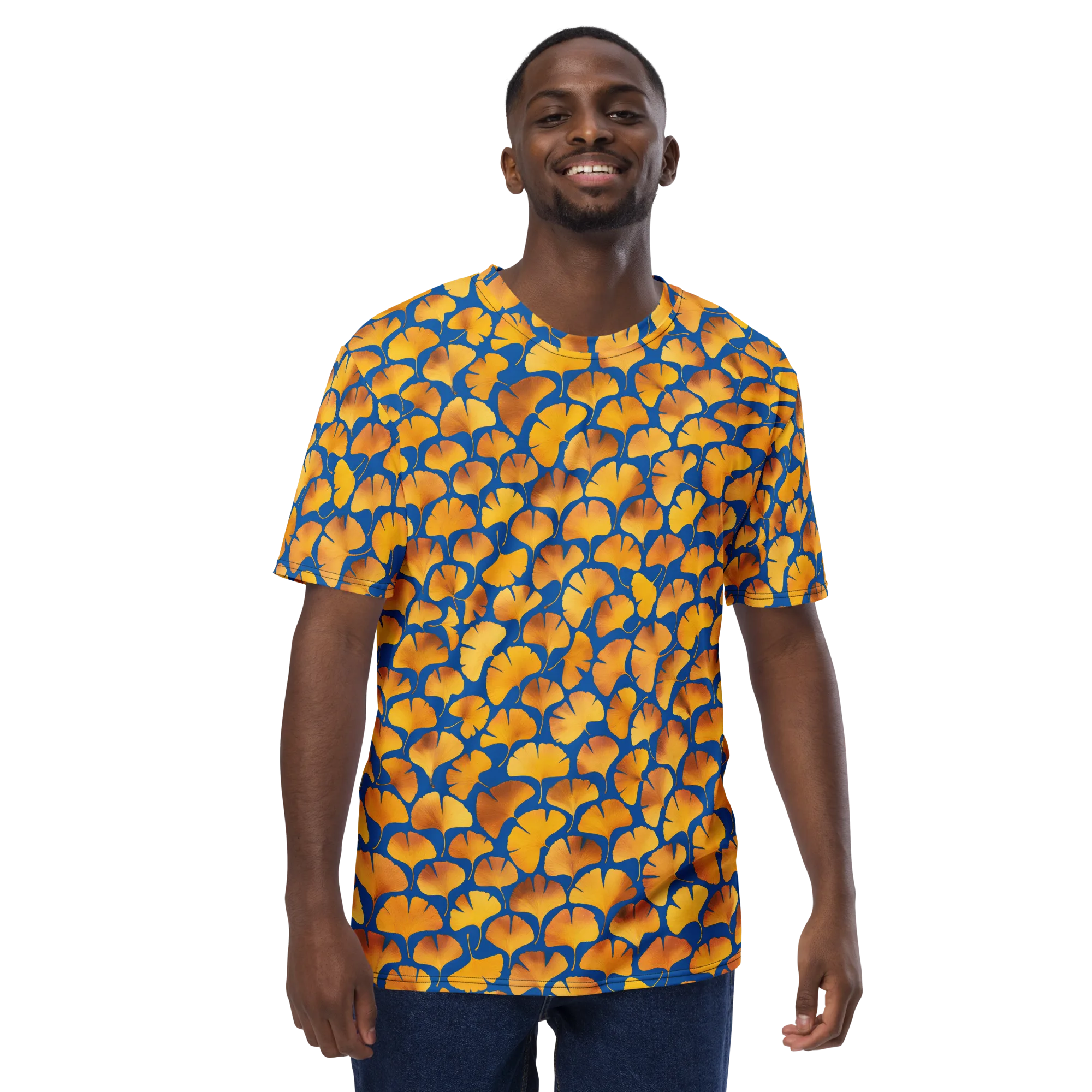 Blue Ginkgo on Men's Crew Neck T-Shirt — Front