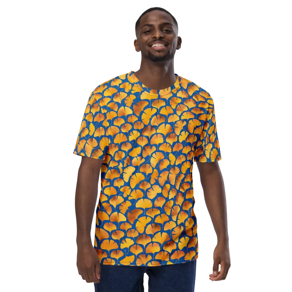 Blue Ginkgo on Men's Crew Neck T-Shirt — Front