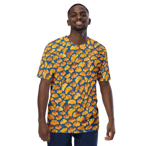 Blue Ginkgo on a Men's Crew Neck T-Shirt