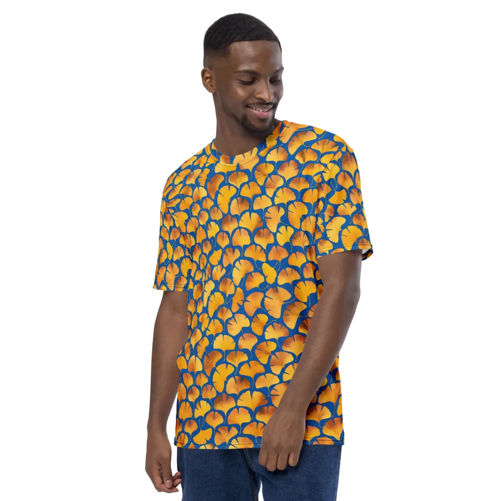 Blue Ginkgo on Men's Crew Neck T-Shirt — Left