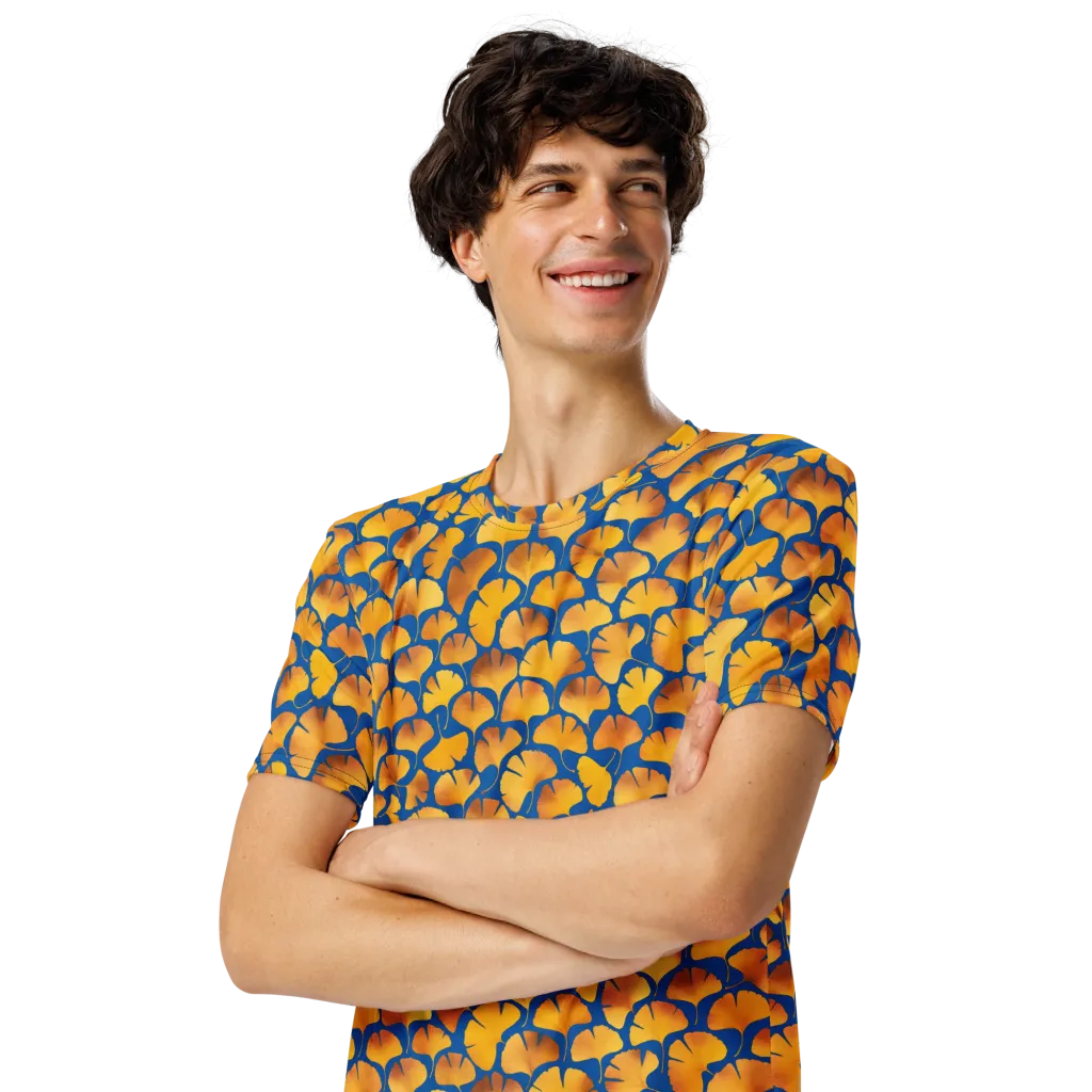 Blue Ginkgo on Men's Crew Neck T-Shirt — Left Front