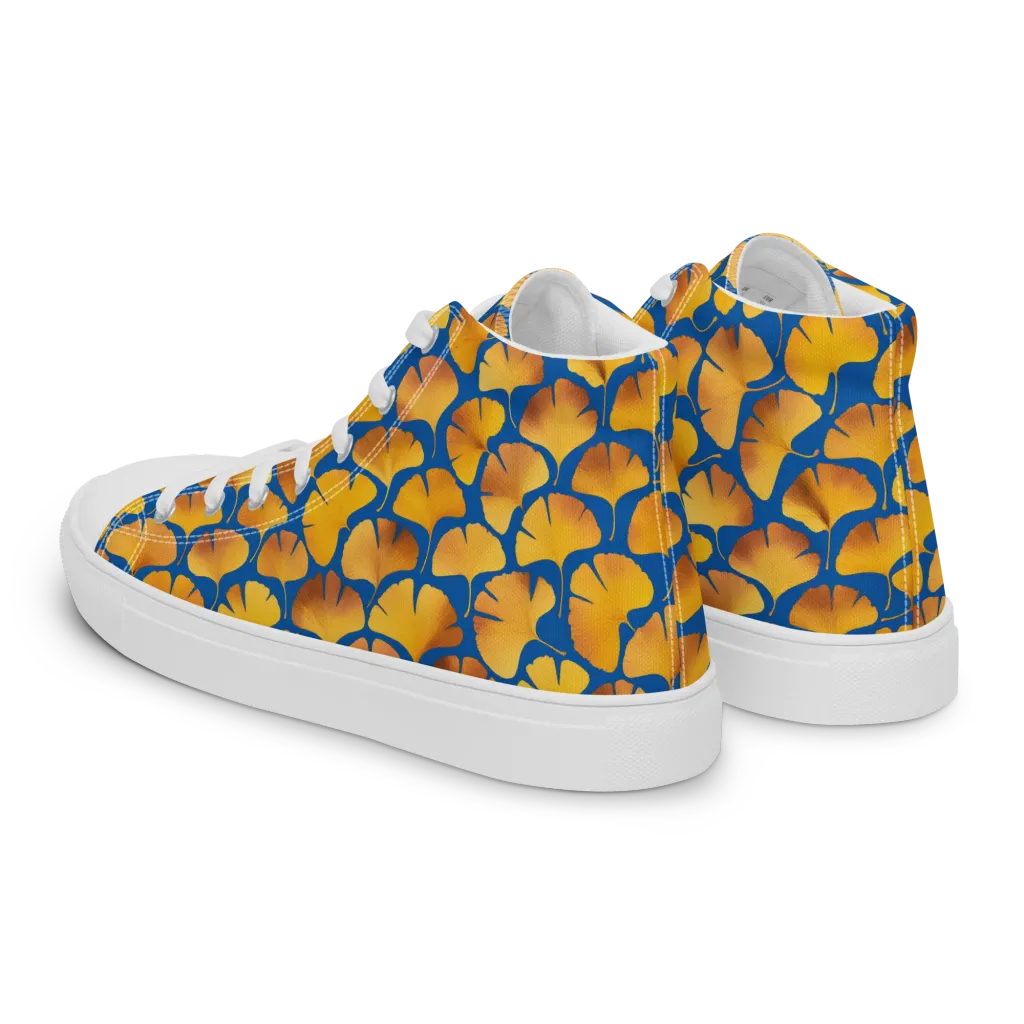 Blue Ginkgo on Men's High Top Canvas Shoes — Left Back