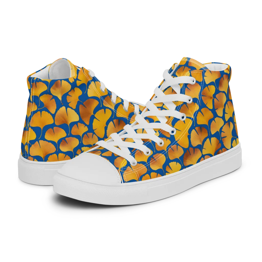 Blue Ginkgo on Men's High Top Canvas Shoes — Left