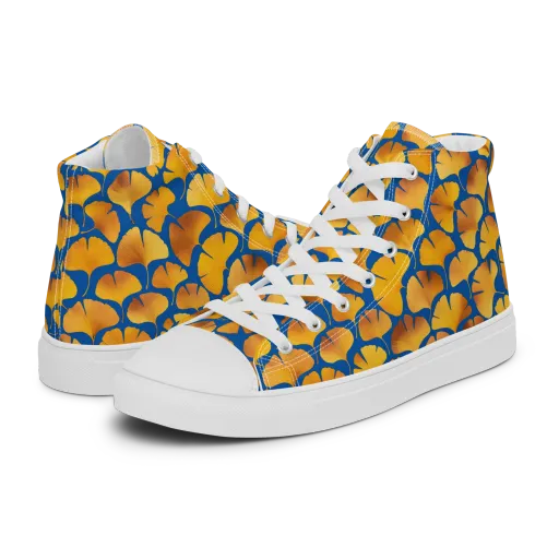 Blue Ginkgo on a Men's High Top Canvas Shoes