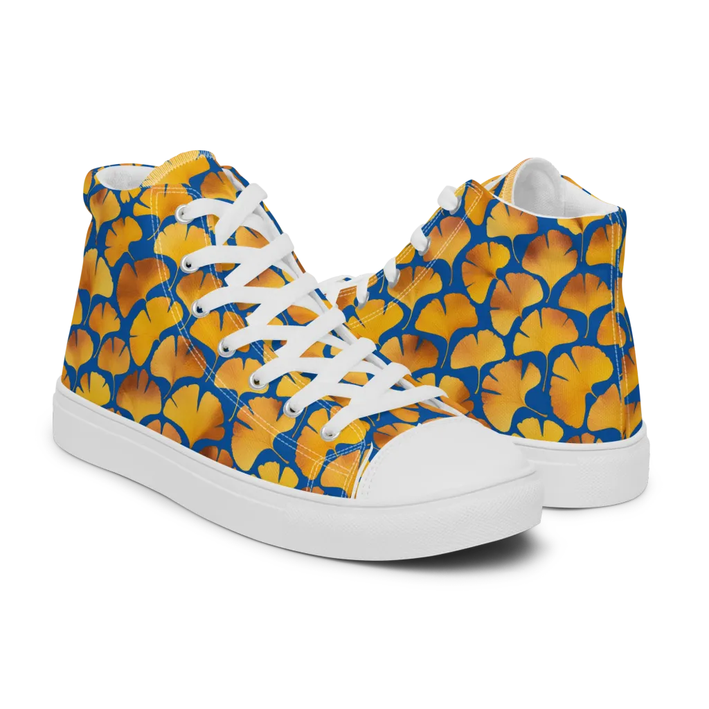 Blue Ginkgo on Men's High Top Canvas Shoes — Right