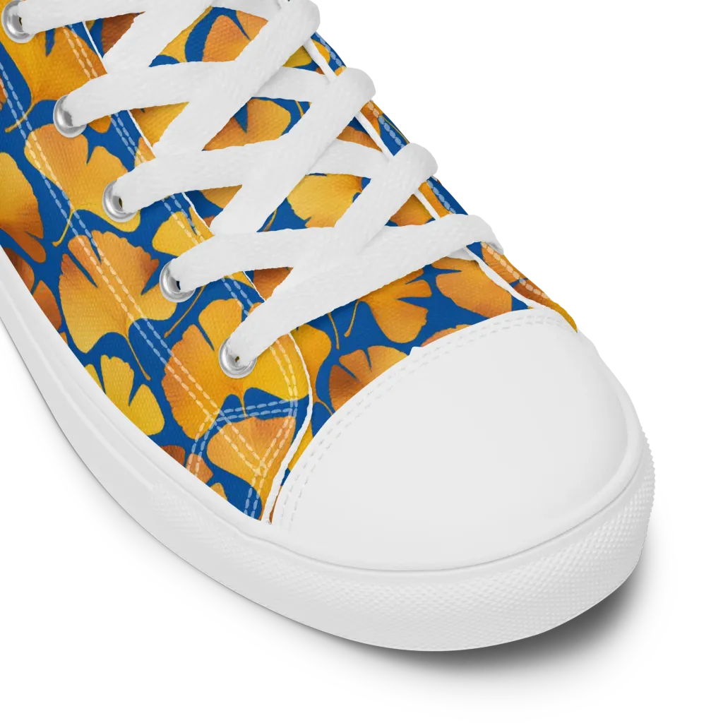Blue Ginkgo on Men's High Top Canvas Shoes — Product details