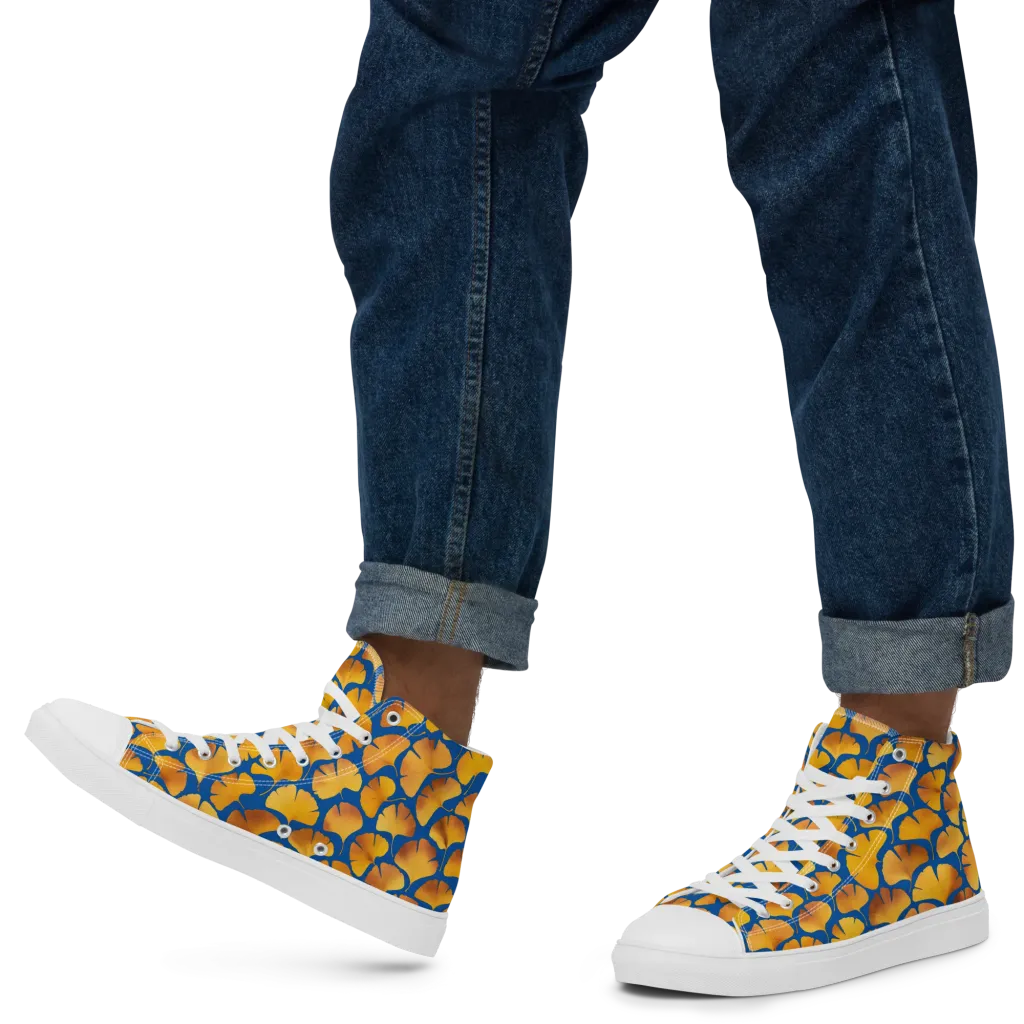 Blue Ginkgo on Men's High Top Canvas Shoes — Left
