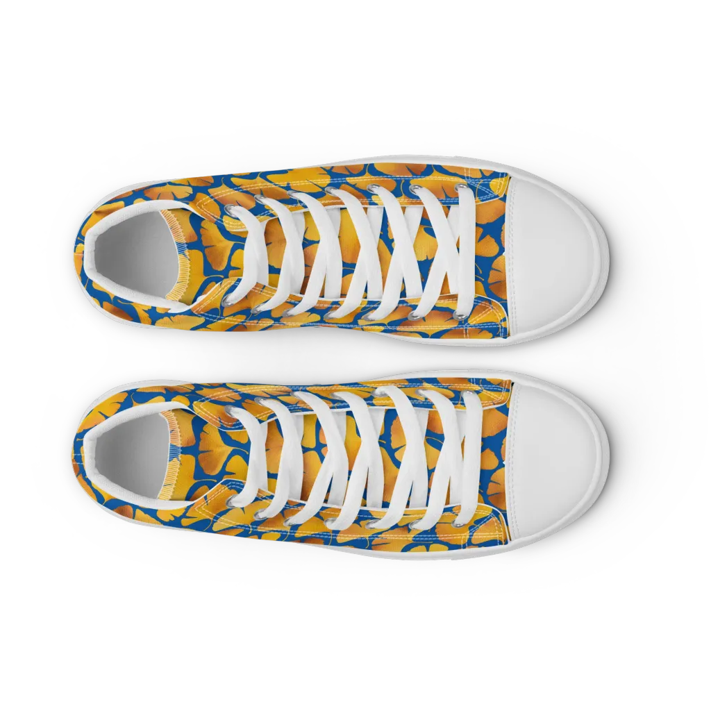 Blue Ginkgo on Women's High Top Canvas Shoes — Front