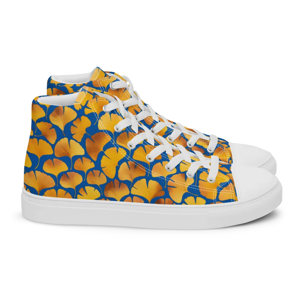 Blue Ginkgo on Women's High Top Canvas Shoes — Right