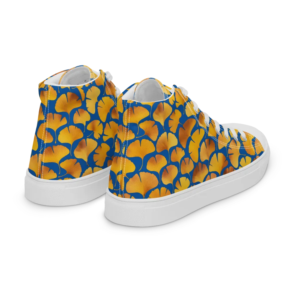 Blue Ginkgo on Women's High Top Canvas Shoes — Right Back