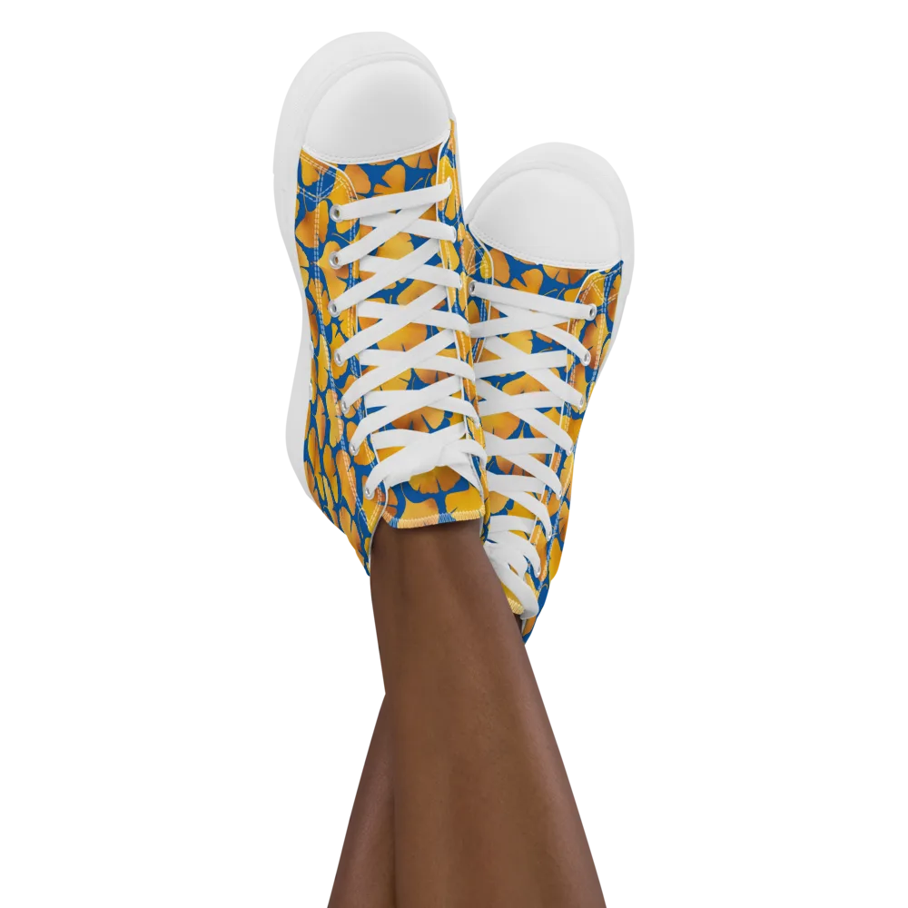 Blue Ginkgo on Women's High Top Canvas Shoes — Front