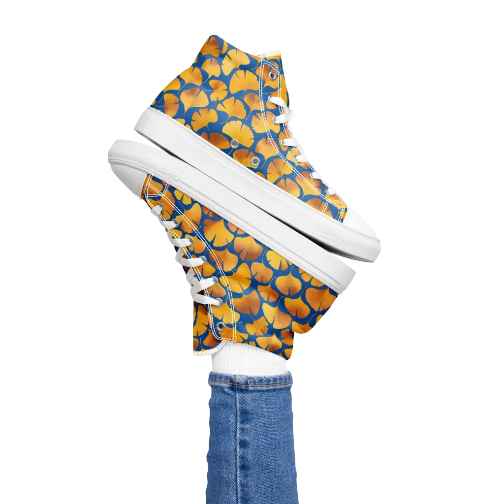 Blue Ginkgo on Women's High Top Canvas Shoes — Left