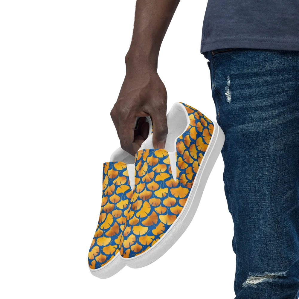 Blue Ginkgo on Men's Slip-On Canvas Shoes — Left Front