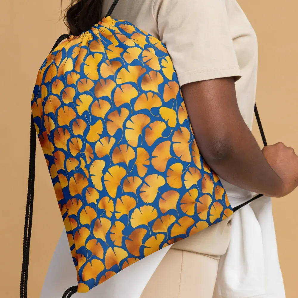 Blue Ginkgo on Drawstring Bag — Front