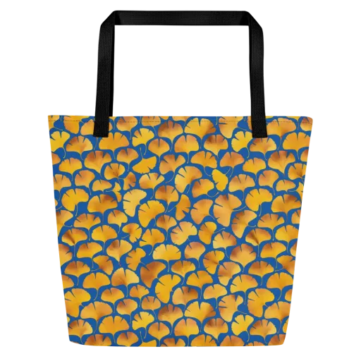Blue Ginkgo on a Large Tote Bag W/ Pocket