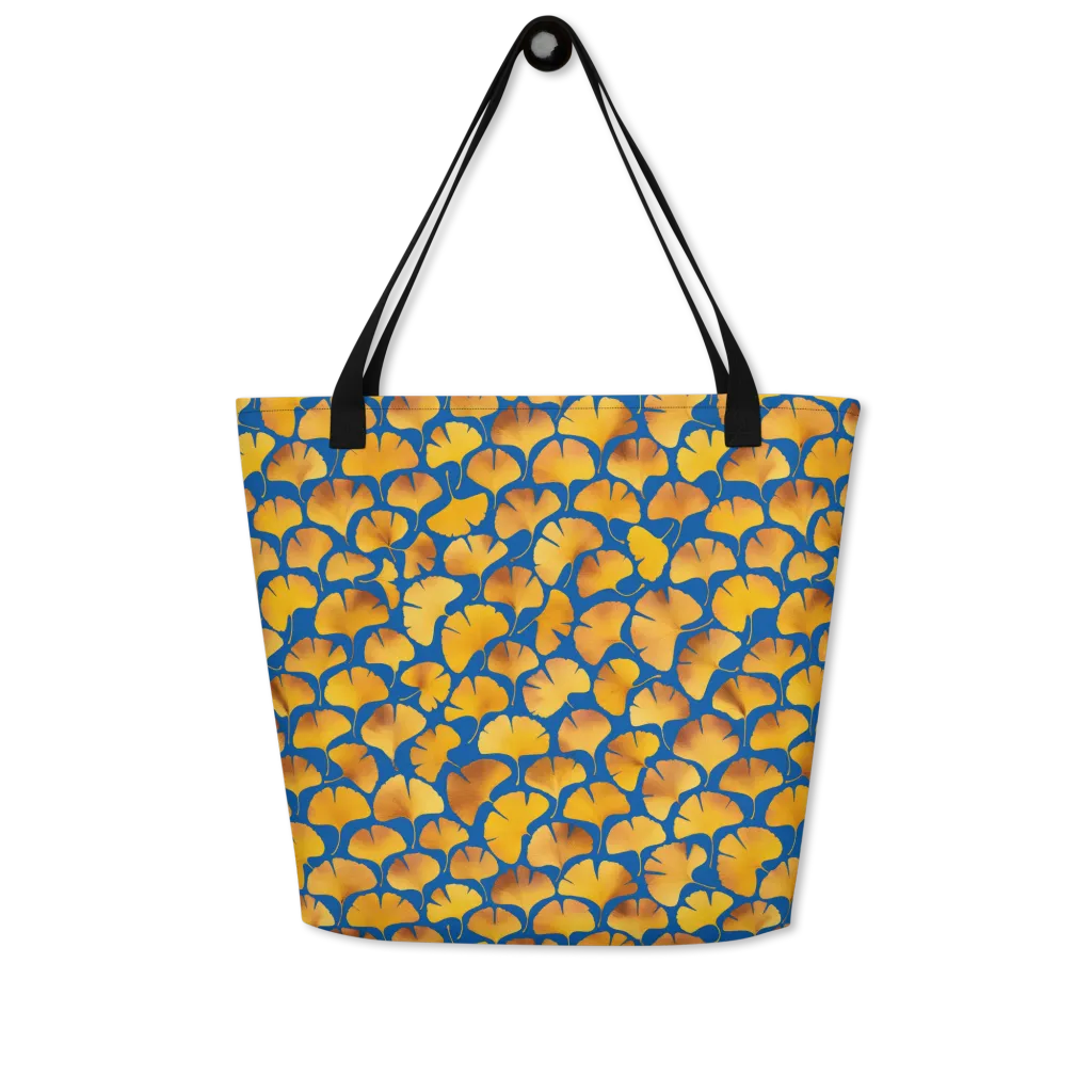 Blue Ginkgo on Large Tote Bag W/ Pocket — Front