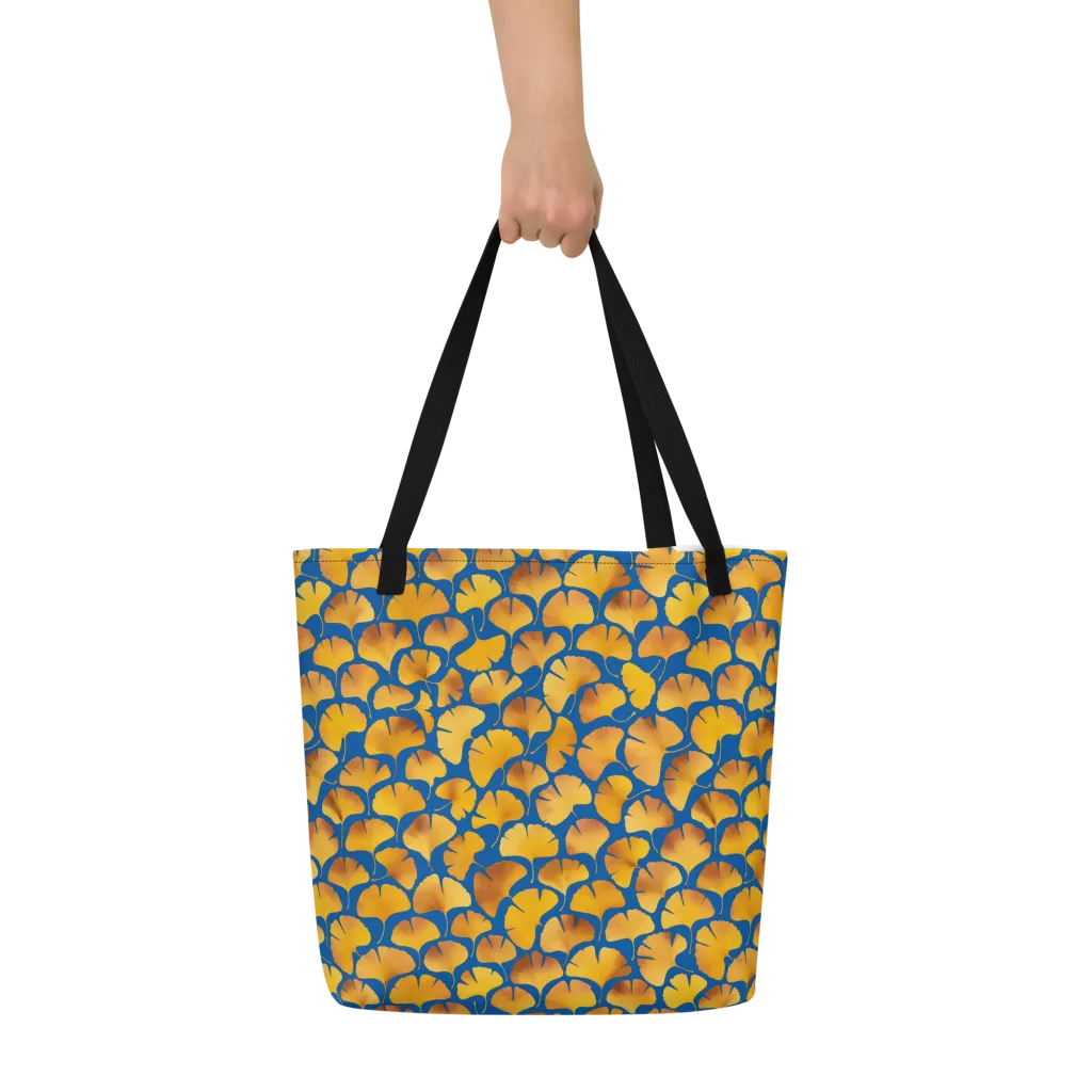 Blue Ginkgo on Large Tote Bag W/ Pocket — Front