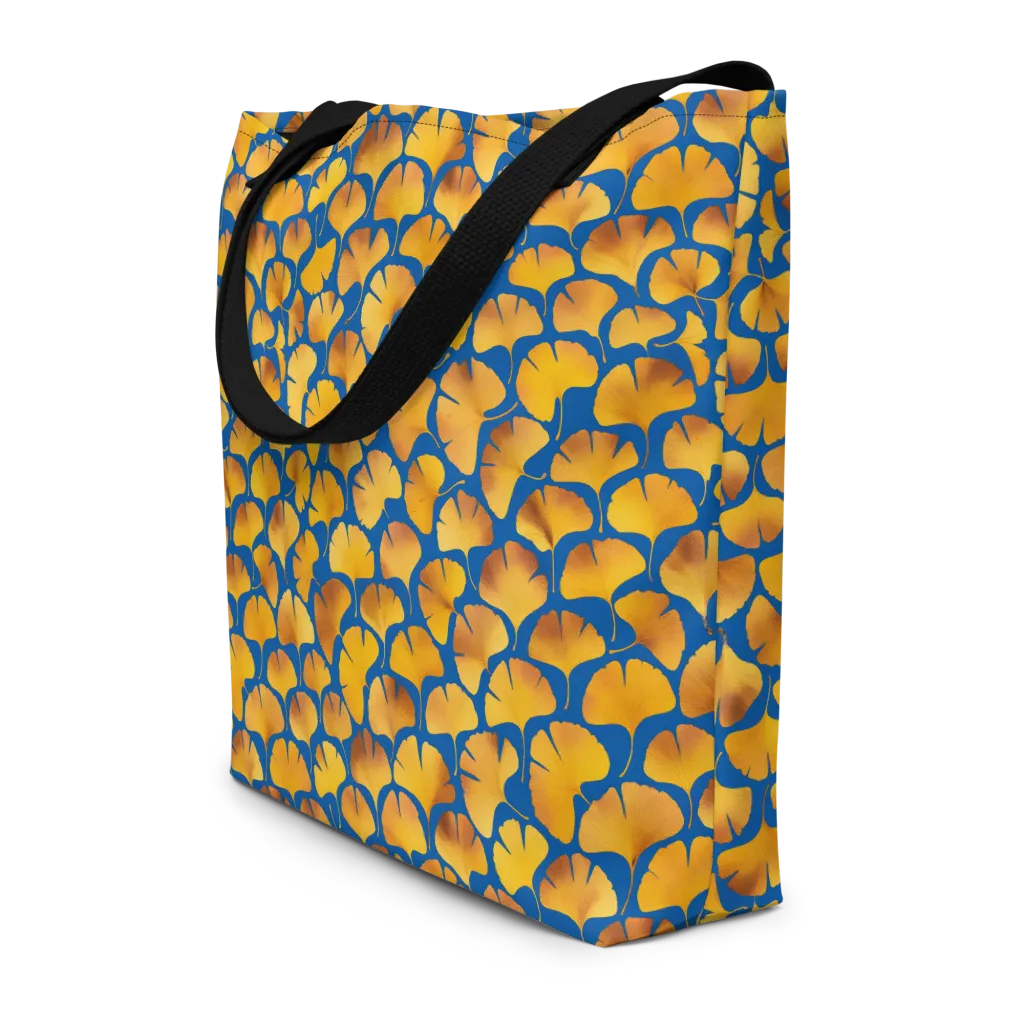 Blue Ginkgo on Large Tote Bag W/ Pocket — Front