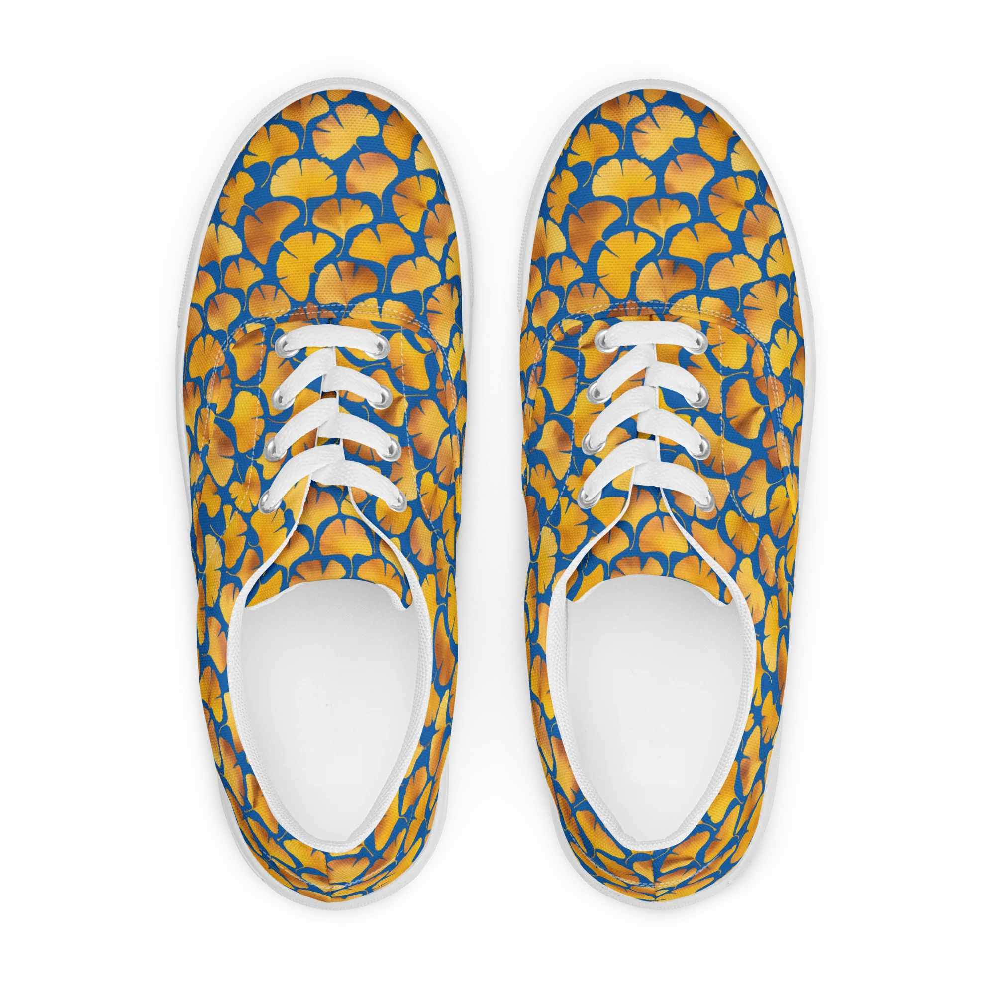 Blue Ginkgo on Men's Lace-Up Canvas Shoes — Front