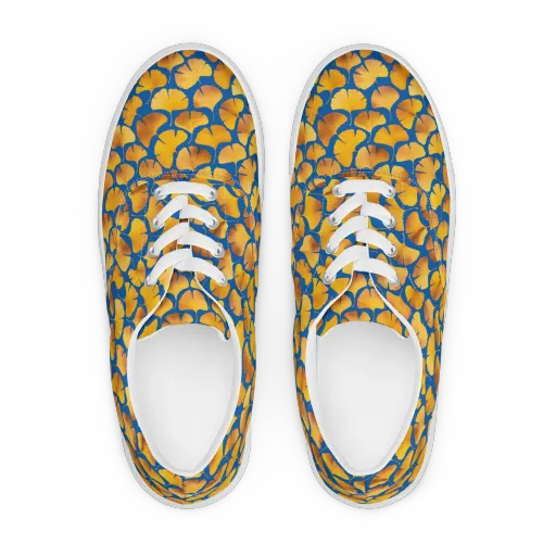 Blue Ginkgo on a Men's Lace-Up Canvas Shoes